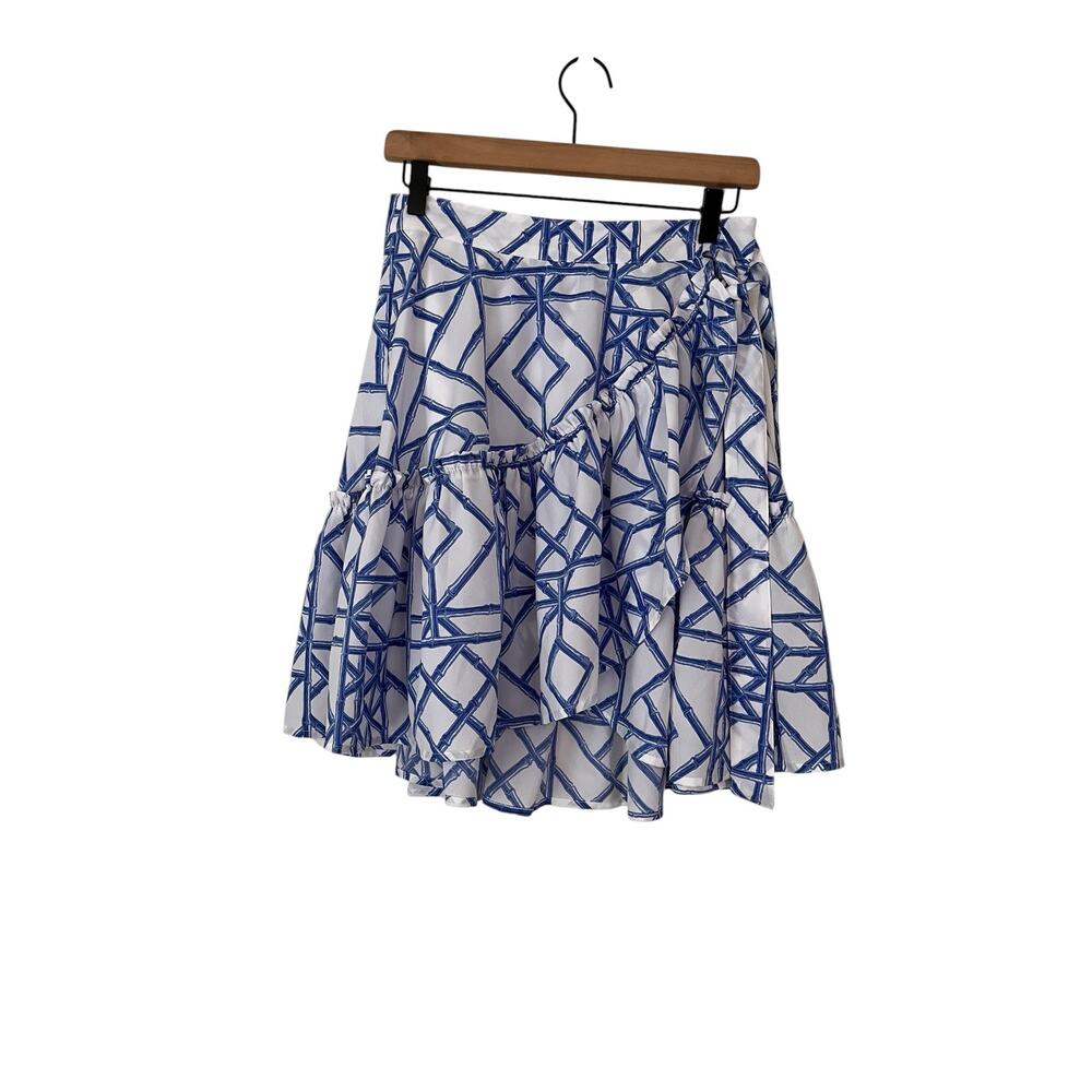 Vineyard Vines Marlin Blue Bamboo Lattice Wrap Tiered Ruffle Skirt Womens Size 4